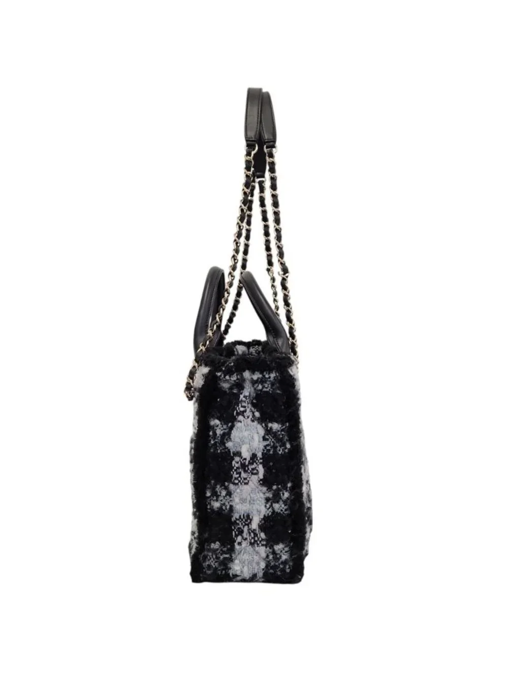 Chanel Coco Neige Collection Tweed Quilted Tote Black